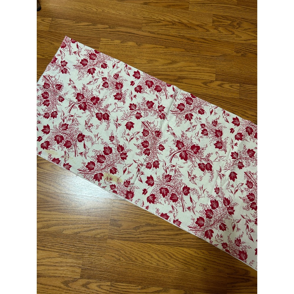 Vintage Red White Toile Bird Floral Fabric Remnant Rectangular 37 x 40 Cotton